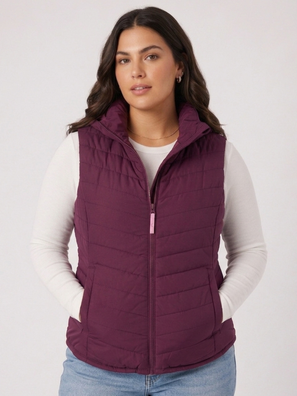 Aeropostale Medium Berry Wine Red Puffer Vest Chevron Quilted Burgundy Packable